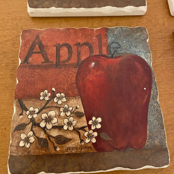 Set of 4 Ceramic Apple Coasters with Wooden Holder - Picture 7 of 8